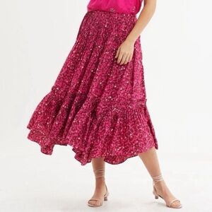 Marie Oliver Bright Fuchsia Tiered Midi Skirt